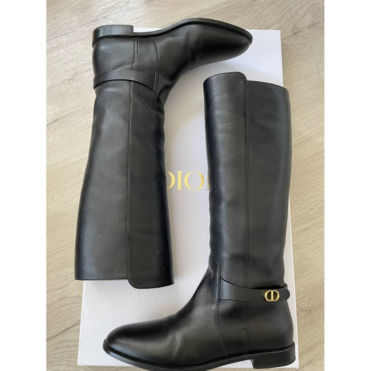 Dior - Authenticated Dior Empreinte Boots - Leather Black Plain for Women, Good Condition