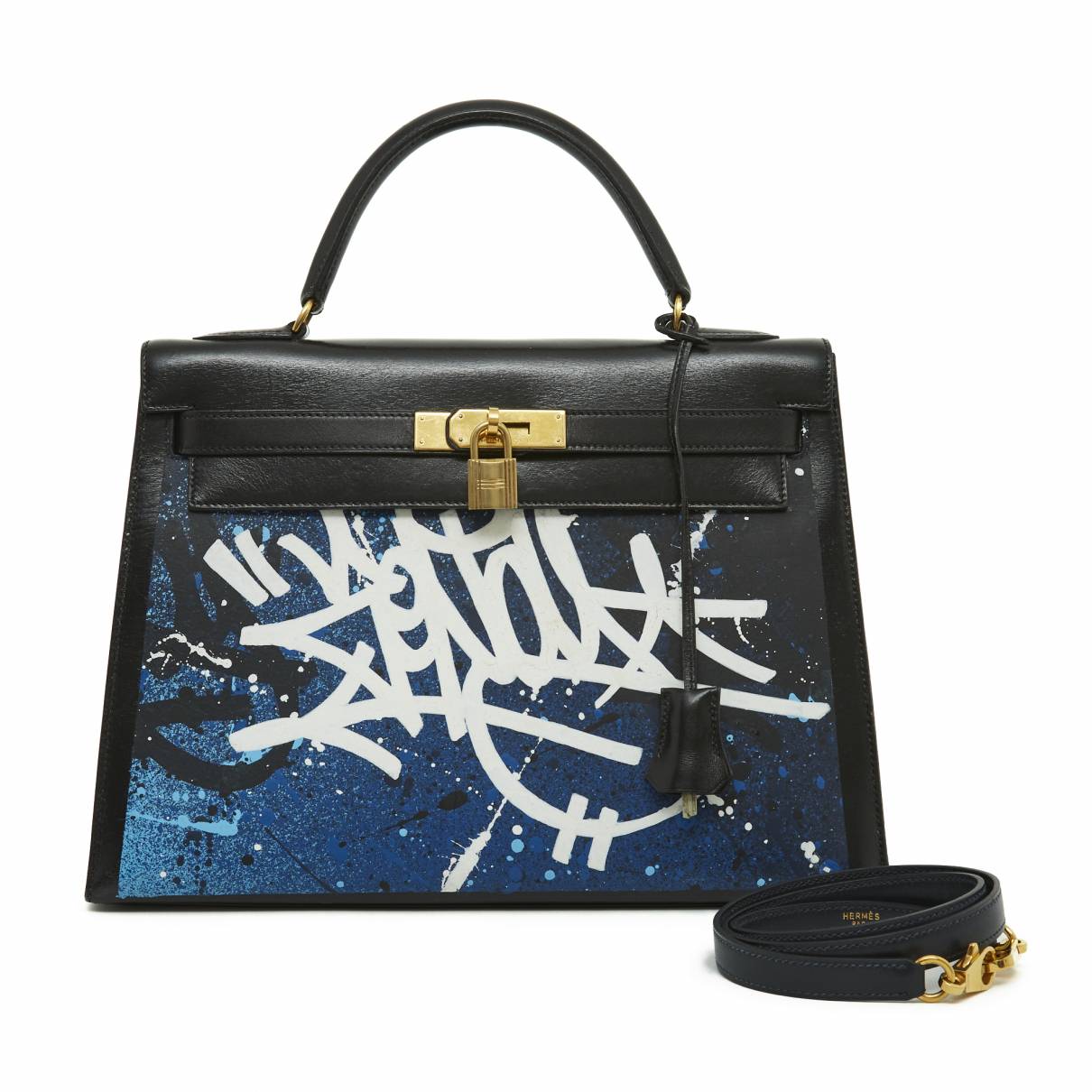 Hermes Kelly Graffiti Bag Togo Leather Gold Hardware In Blue