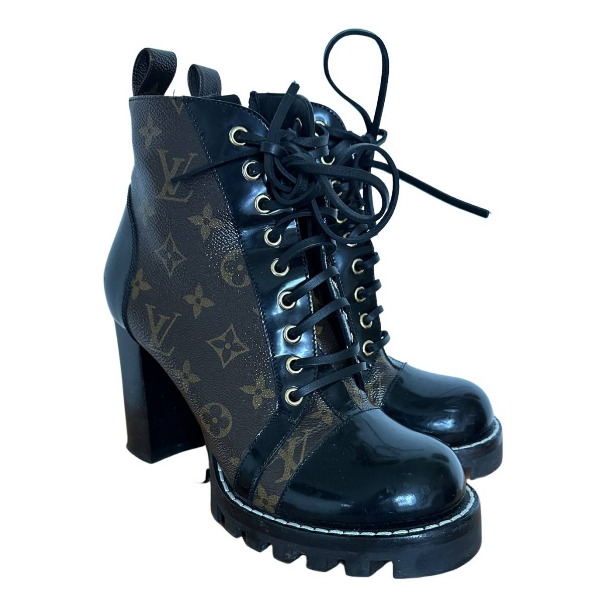 Louis Vuitton Women Black Leather Star Trail Ankle Boot Size 38 US