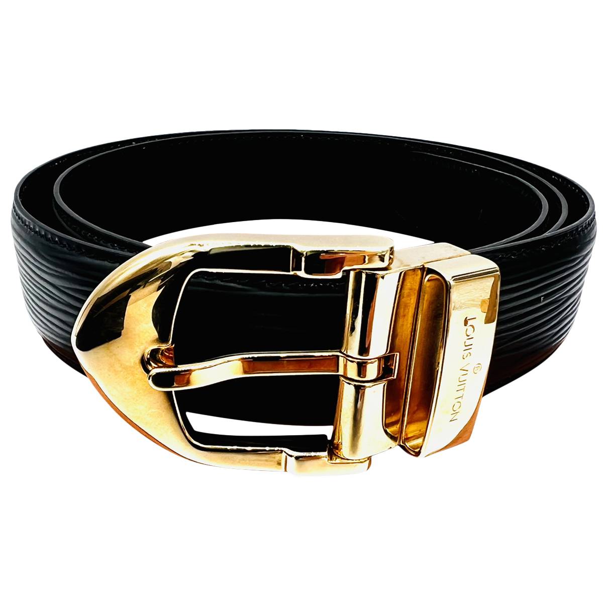 LOUIS VUITTON Black epis leather belt, gold metal buckle…