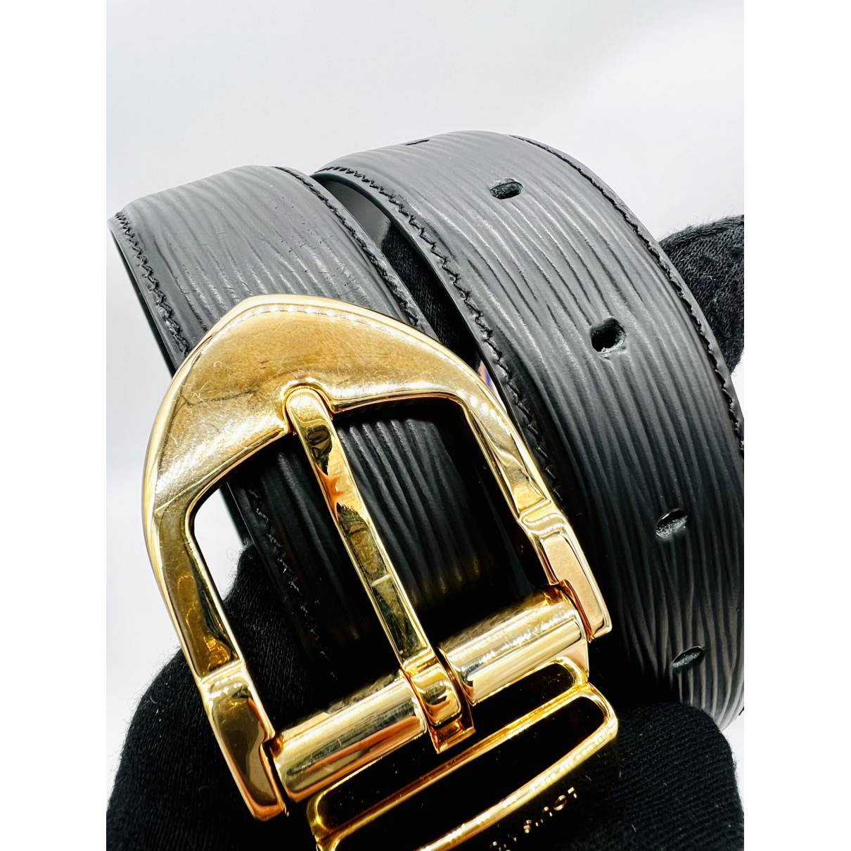 Louis Vuitton Gold Buckle Leather Belt-Black