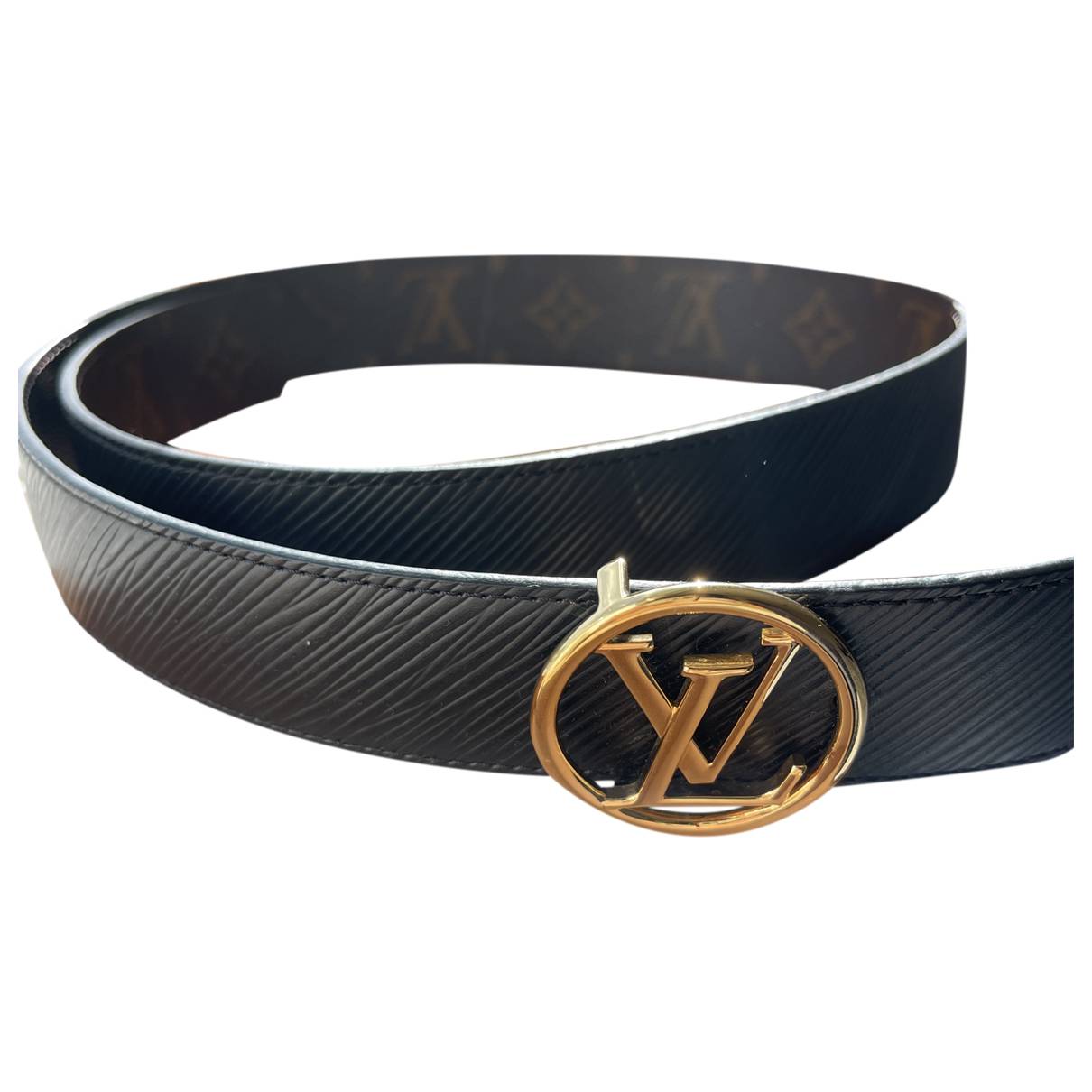 black lv belt with gold buckle