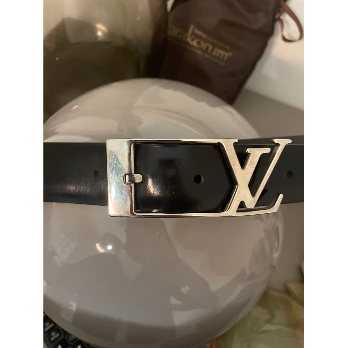 Lv circle leather belt Louis Vuitton Black size 100 cm in Leather