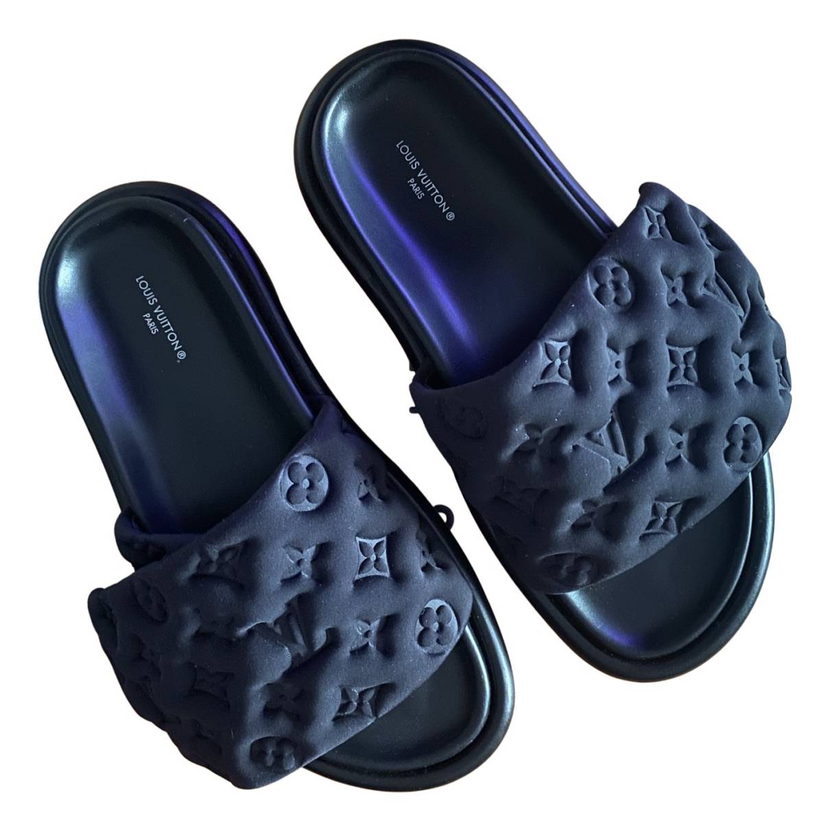 Pool pillow leather sandal Louis Vuitton Black size 38 EU in