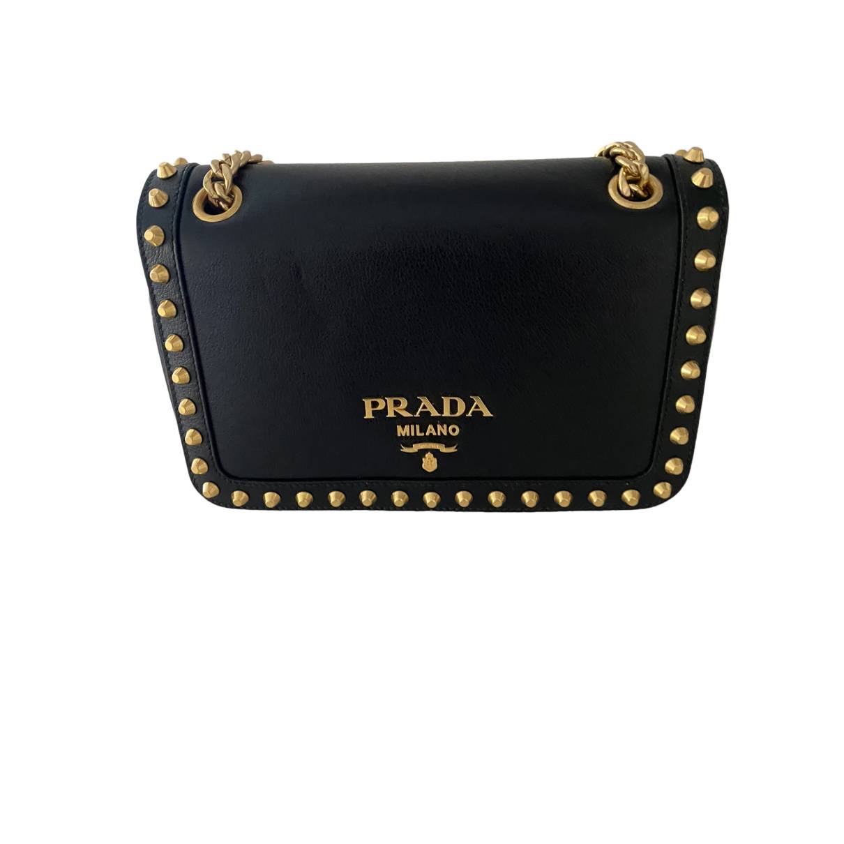 Prada Pattina Glace Studded Bag Black in Calfskin Leather - US