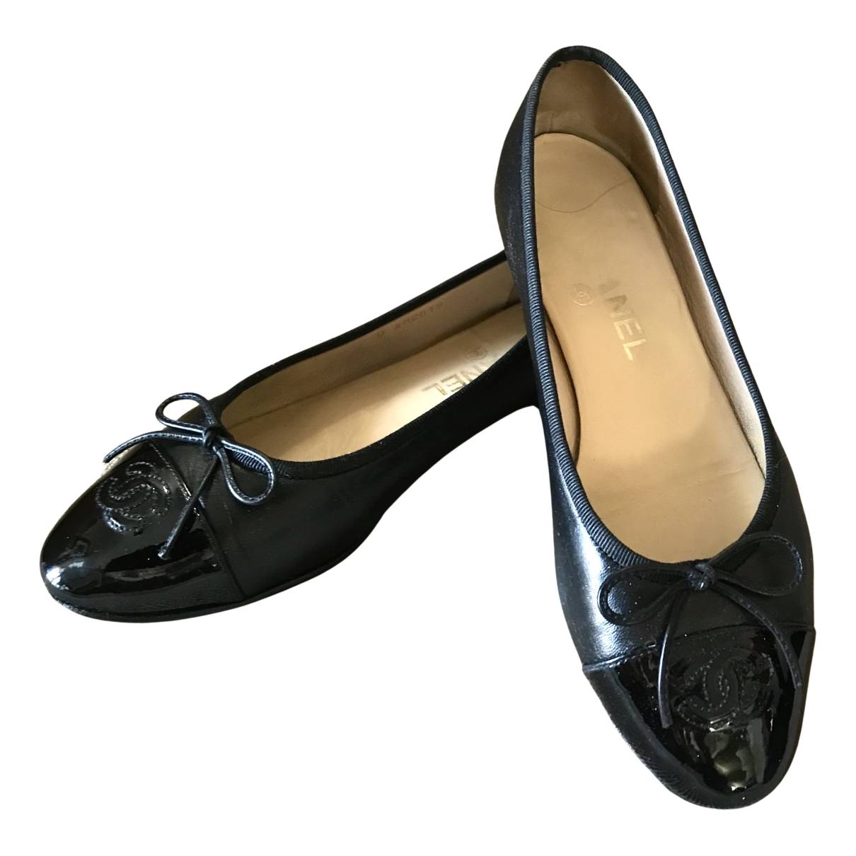 Slingback leather ballet flats Chanel Black size 37.5 EU in
