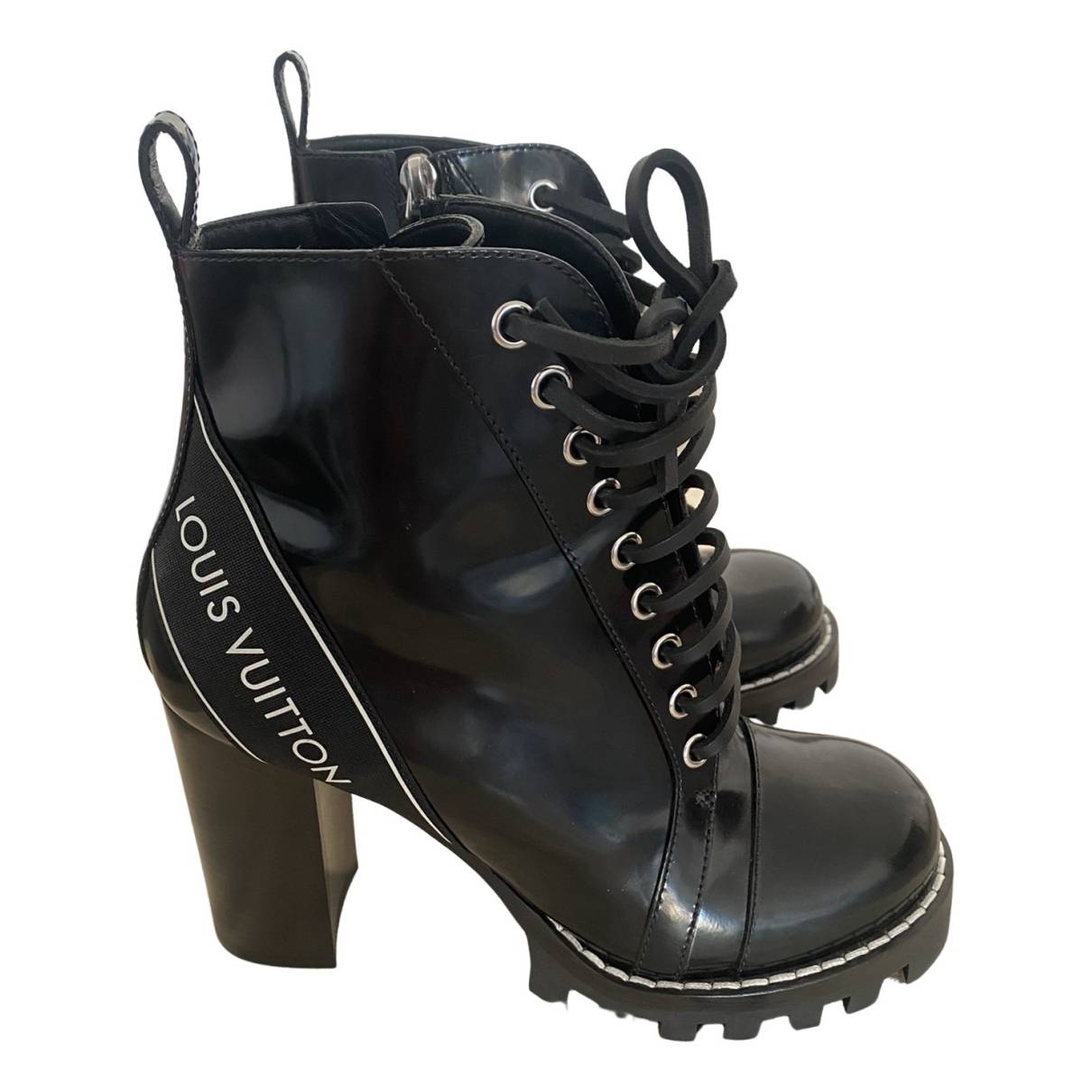 Louis Vuitton, Shoes, Preowned Louis Vuitton Combat Military Black  Leather Lv Clasp Boot Bootie Sz 38