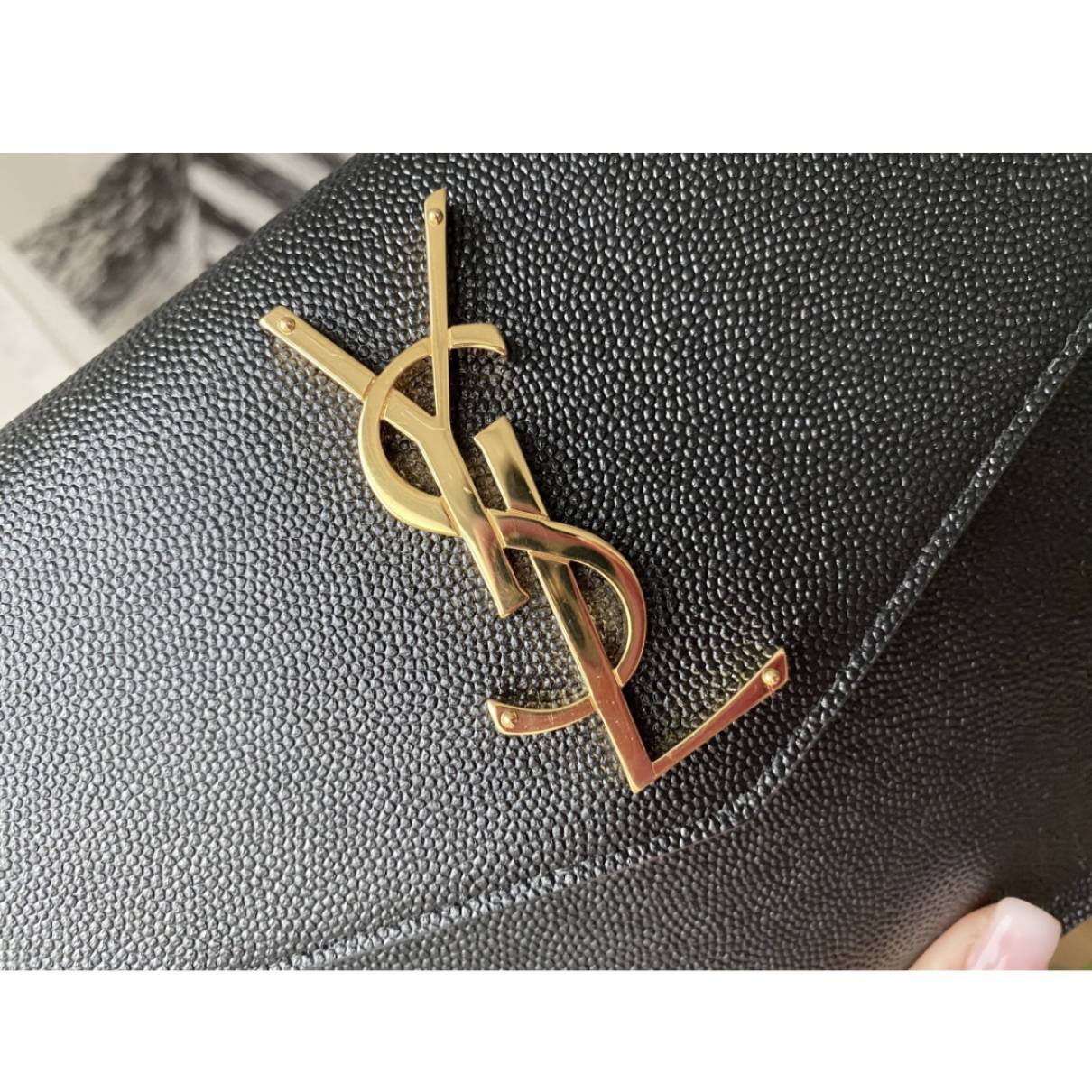 YSL UPTOWN POUCH IN BLACK WITH GOLD METAL FINISH