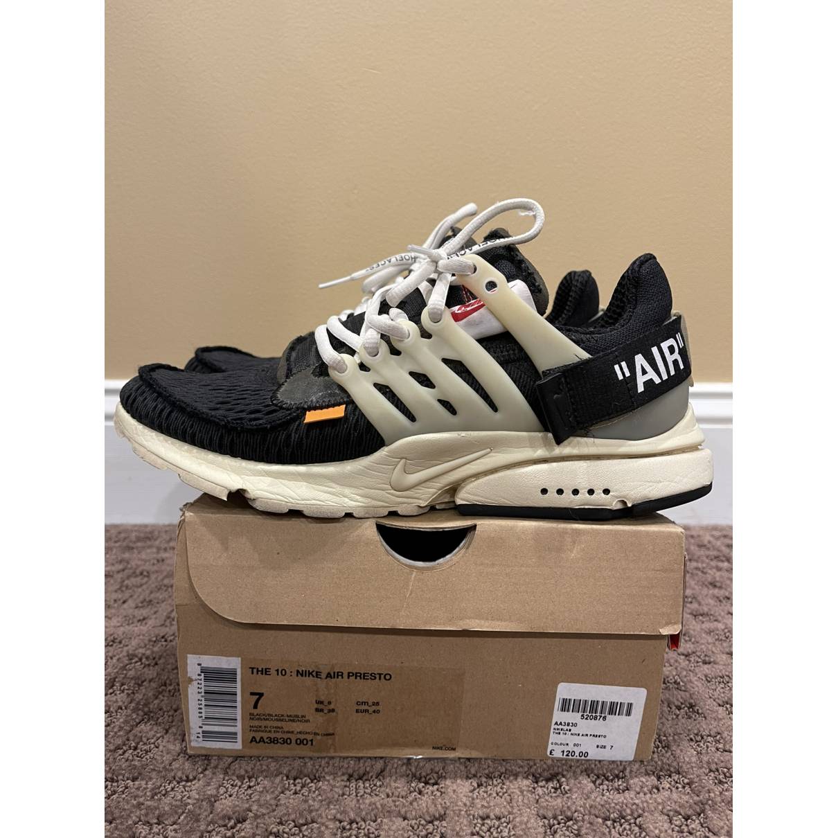 Air presto low trainers Nike x Off-White Black size 7 US in Other - 23696581
