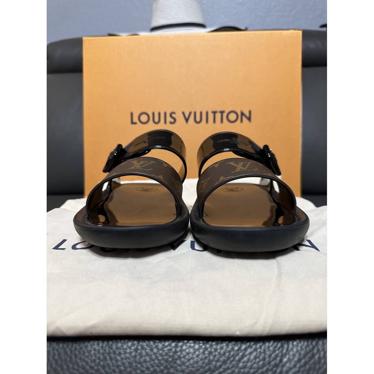 LOUIS VUITTON Monogram Sunbath Flat Mule Sandals 36 Black | FASHIONPHILE