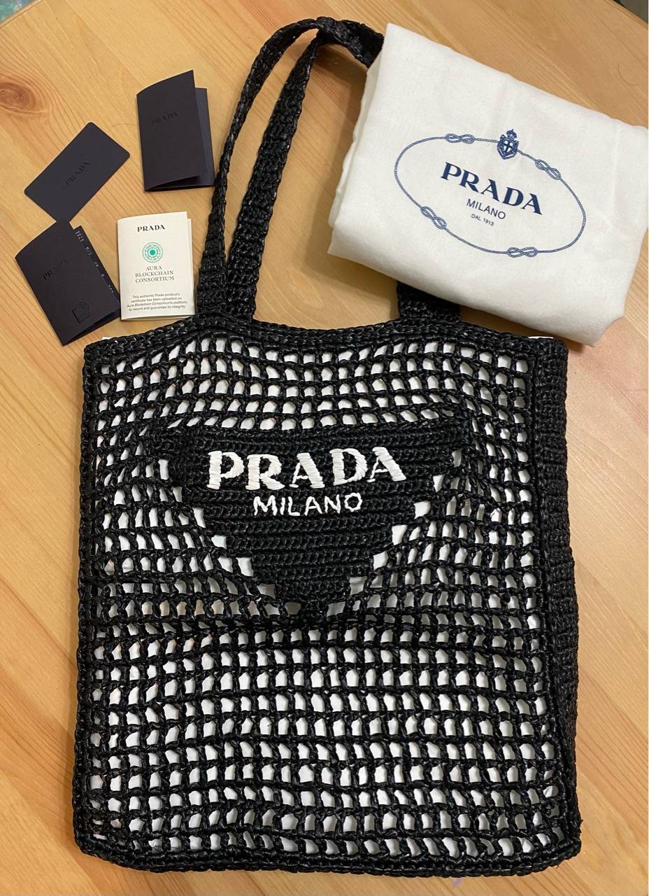 Prada Women's Raffia Tote Bag - Black - Totes