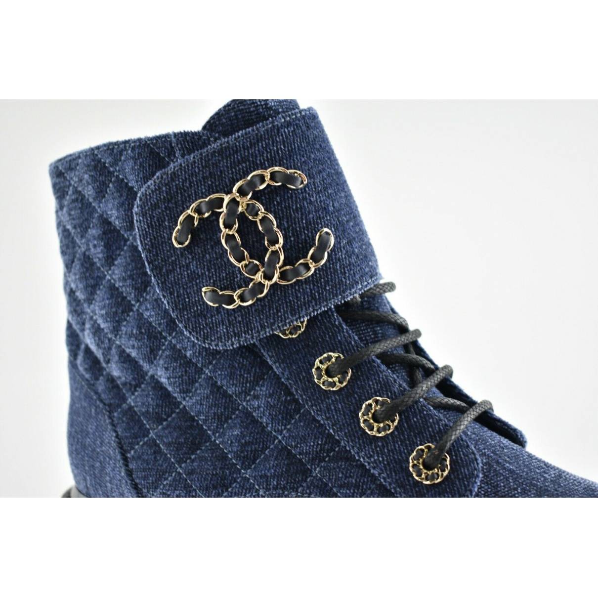 Cloth lace up boots Chanel Blue size 42 EU in Cloth - 25274392