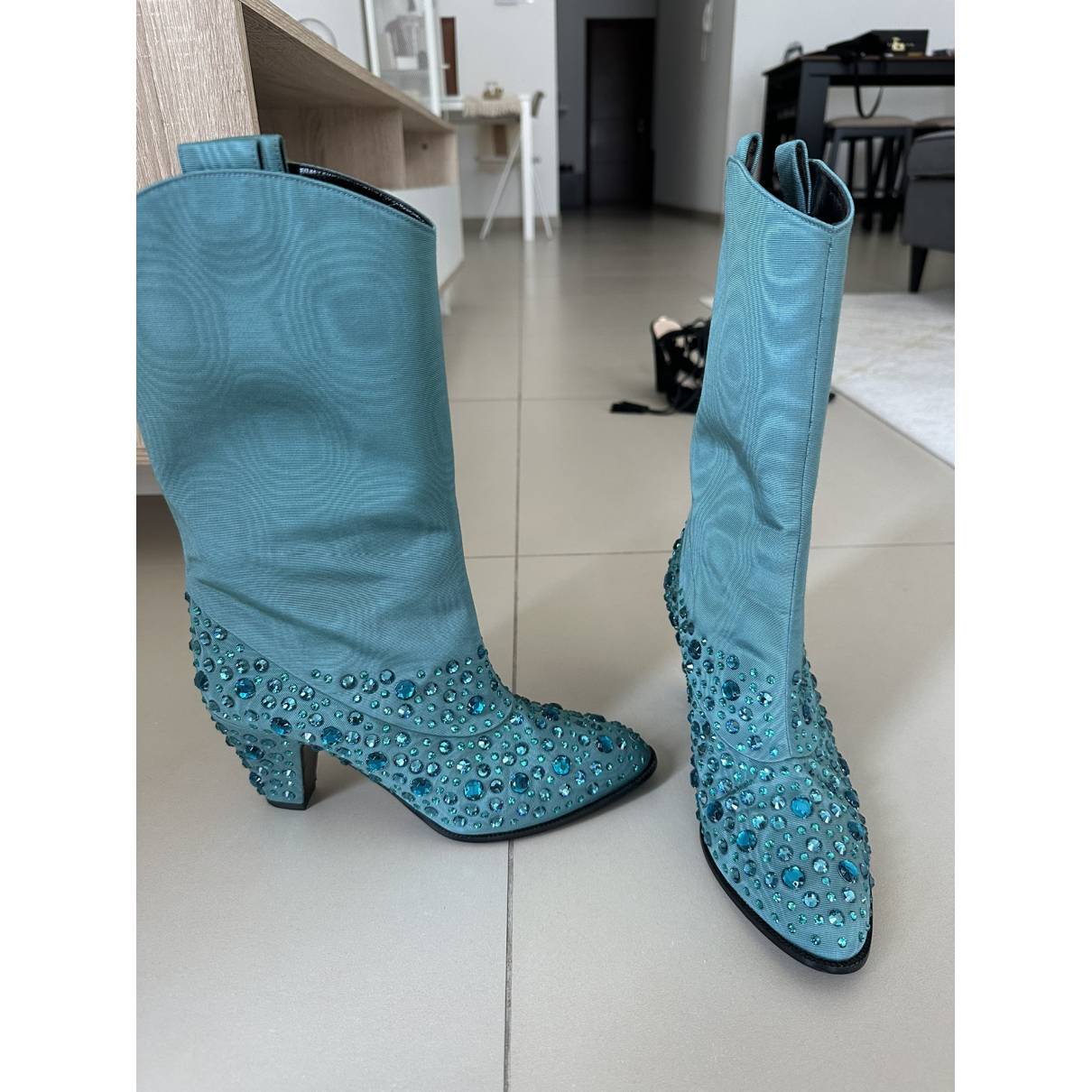 Gucci - Authenticated Boots - Cloth Blue for Women, Never Worn