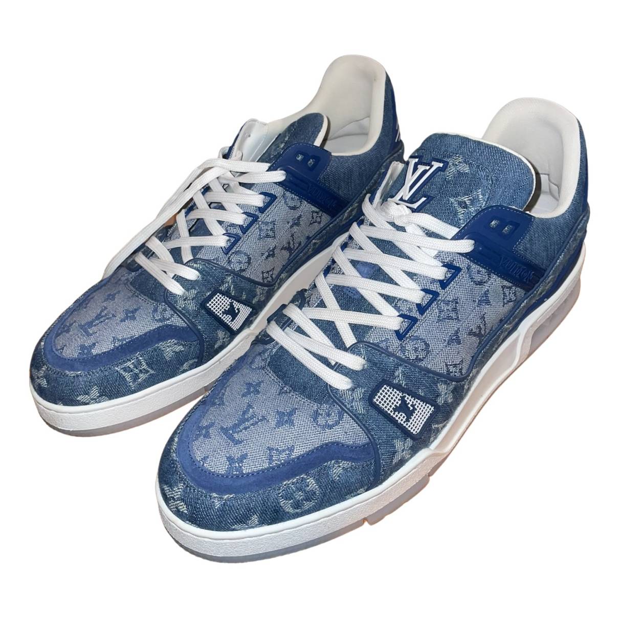 Lv trainer cloth low trainers Louis Vuitton Blue size 11 US in Cloth -  33922642
