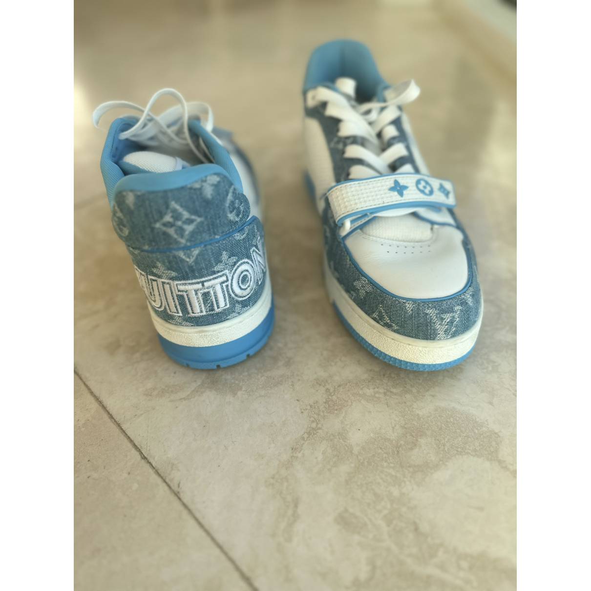 Lv trainer low trainers Louis Vuitton Blue size 9 UK in Other - 28996280