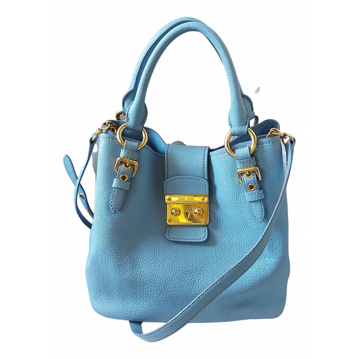 Madras leather handbag Miu Miu Blue in Leather - 17649601