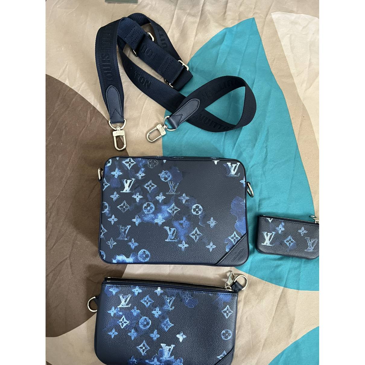 Louis Vuitton MONOGRAM Classic Trio Messenger Bag Blue Leather M30848