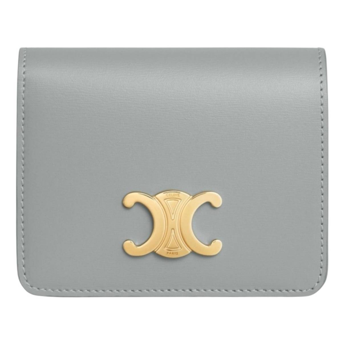 Shop CELINE Triomphe TRIOMPHE COMPACT WALLET in Shiny calfskin