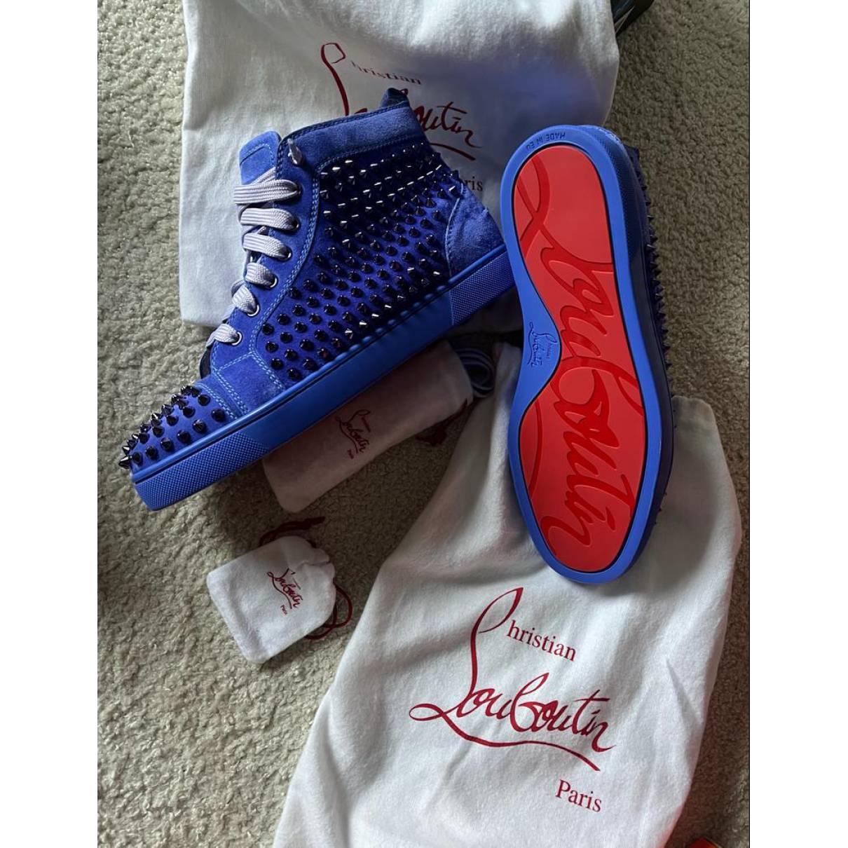 Christian Louboutin - Authenticated Louis Trainer - Blue Plain For Man, Never Worn