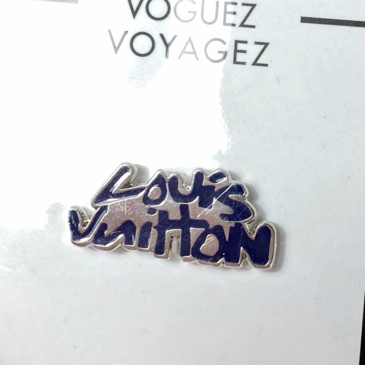 Authentic Louis Vuitton Pin Brooch Pin Badge LV Logo Silver Color CS1123  Unisex