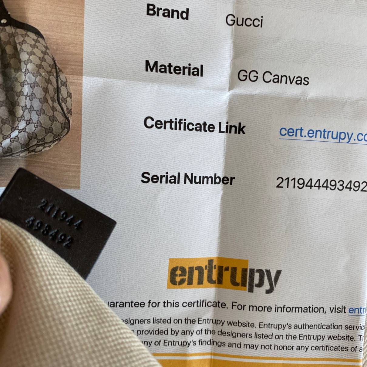 entrupy certificate gucci