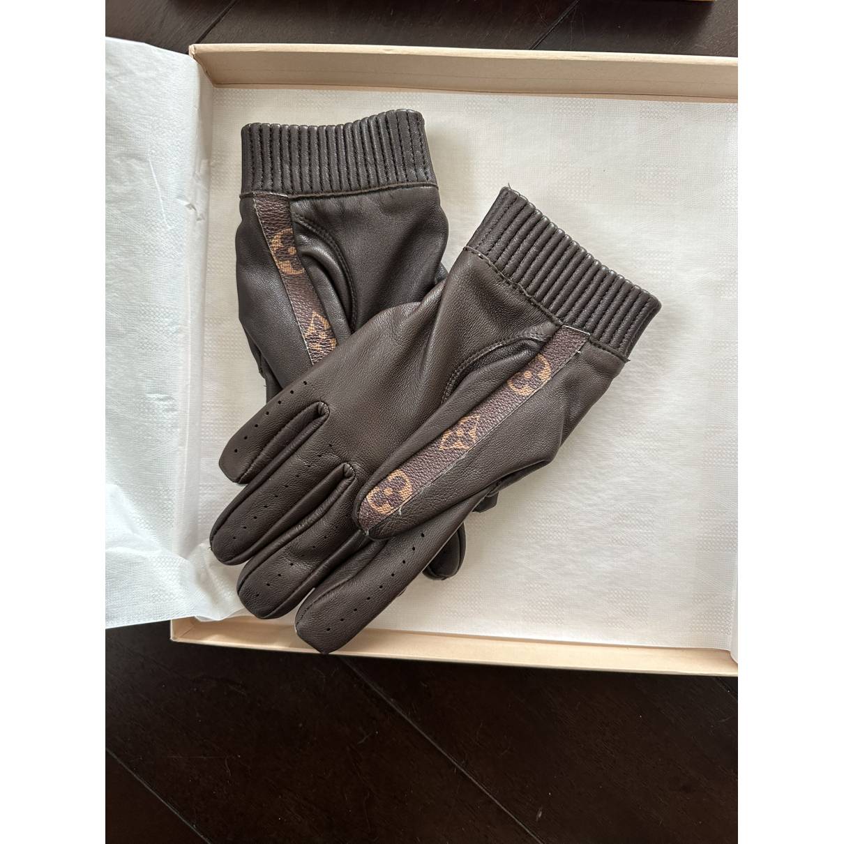 Leather gloves Louis Vuitton x Supreme Brown size 8 Inches in