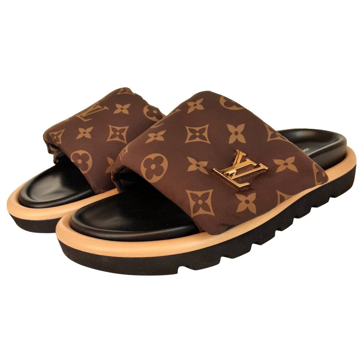Pool pillow leather mules Louis Vuitton Brown size 37 IT in Leather -  35197666