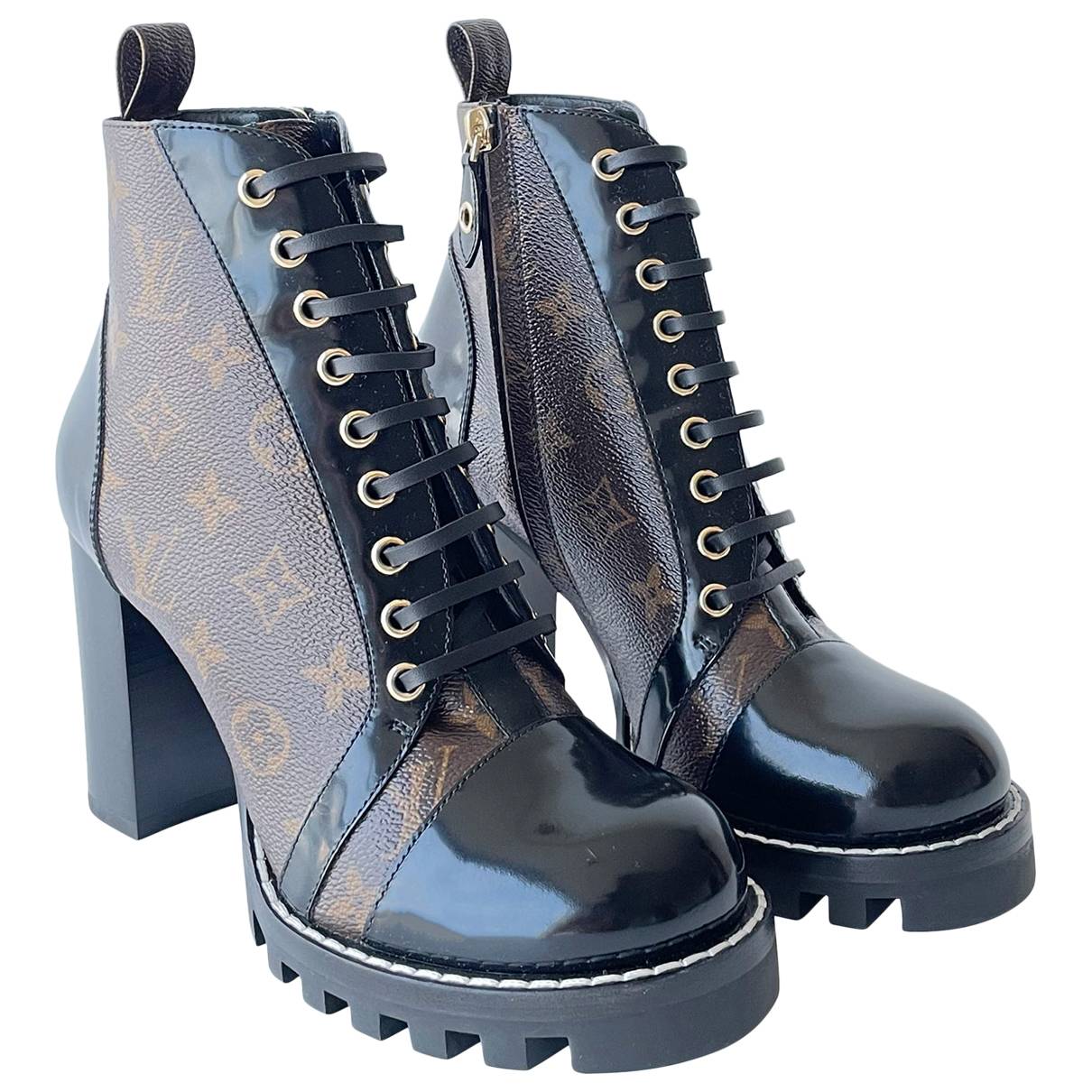 Used Louis Vuitton Monogram Star Trail Ankle Combat Boots 9 SHOES