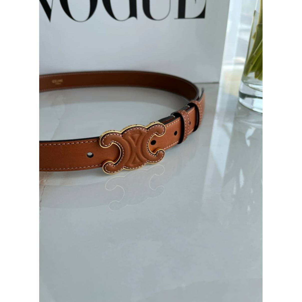 Triomphe leather belt Celine Brown size 75 cm in Leather - 35258626
