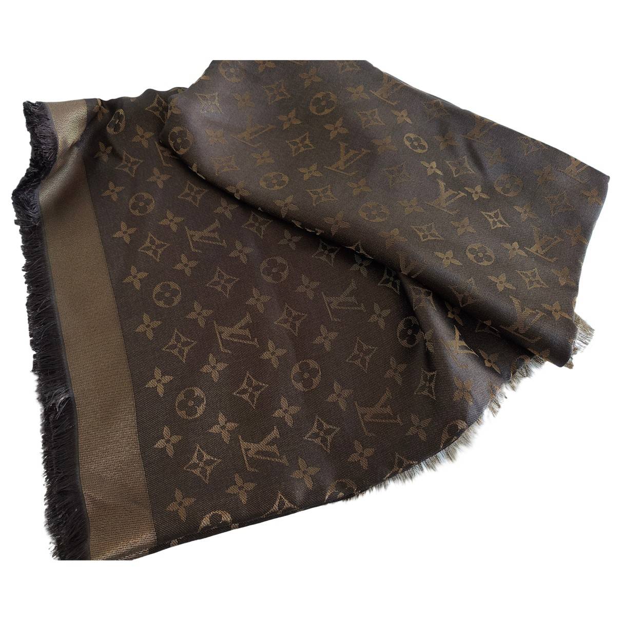 Pre-owned Louis Vuitton Châle Monogram Shine Silk Scarf In Brown