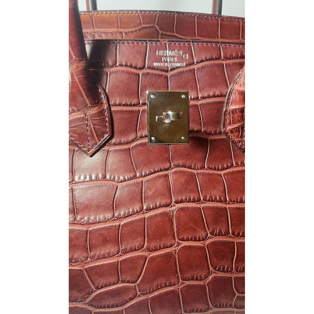 Hermes Birkin Bag Alligator Leather Gold Hardware In Burgundy