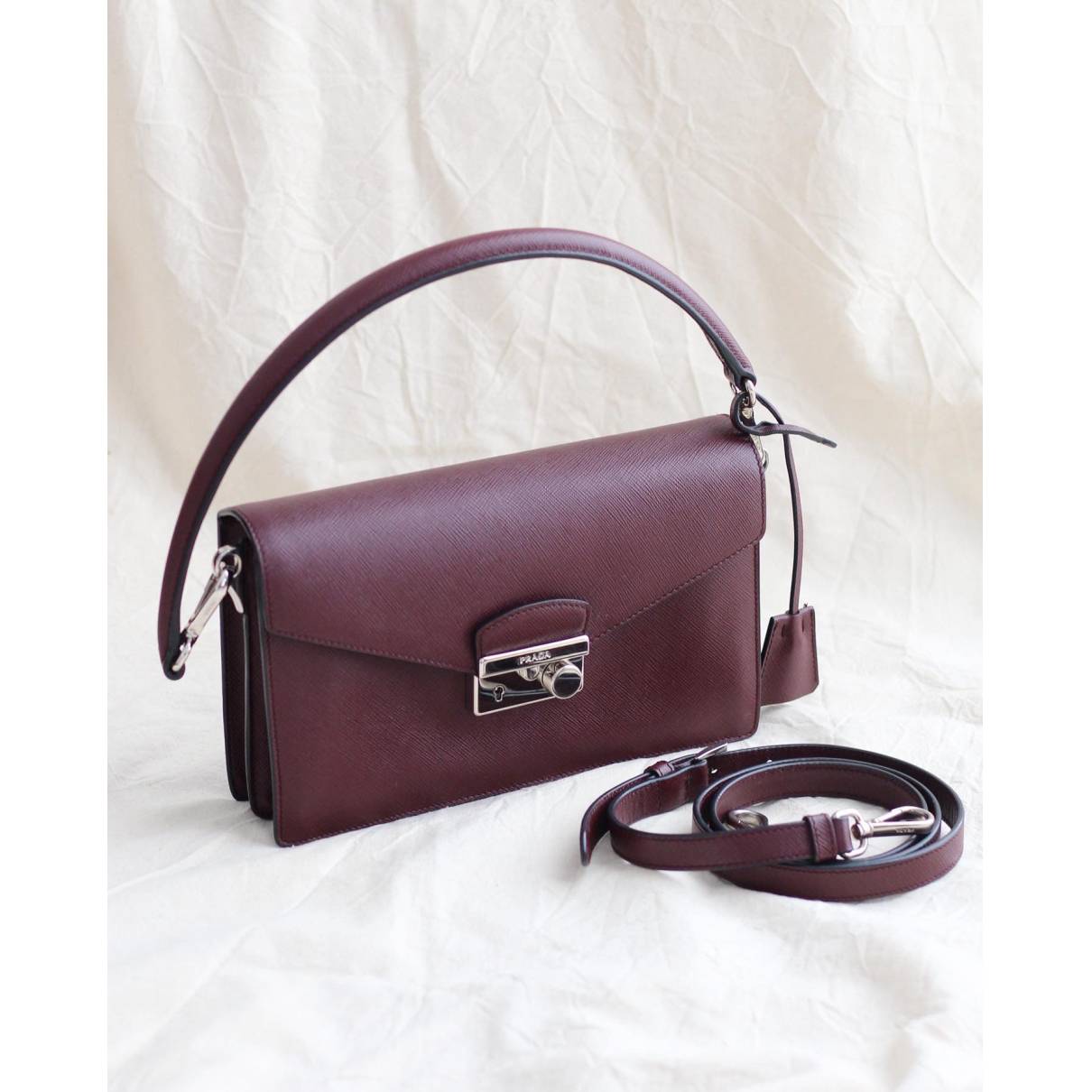 Prada Grey Saffiano Lux Leather Mini Sound Flap Bag Prada