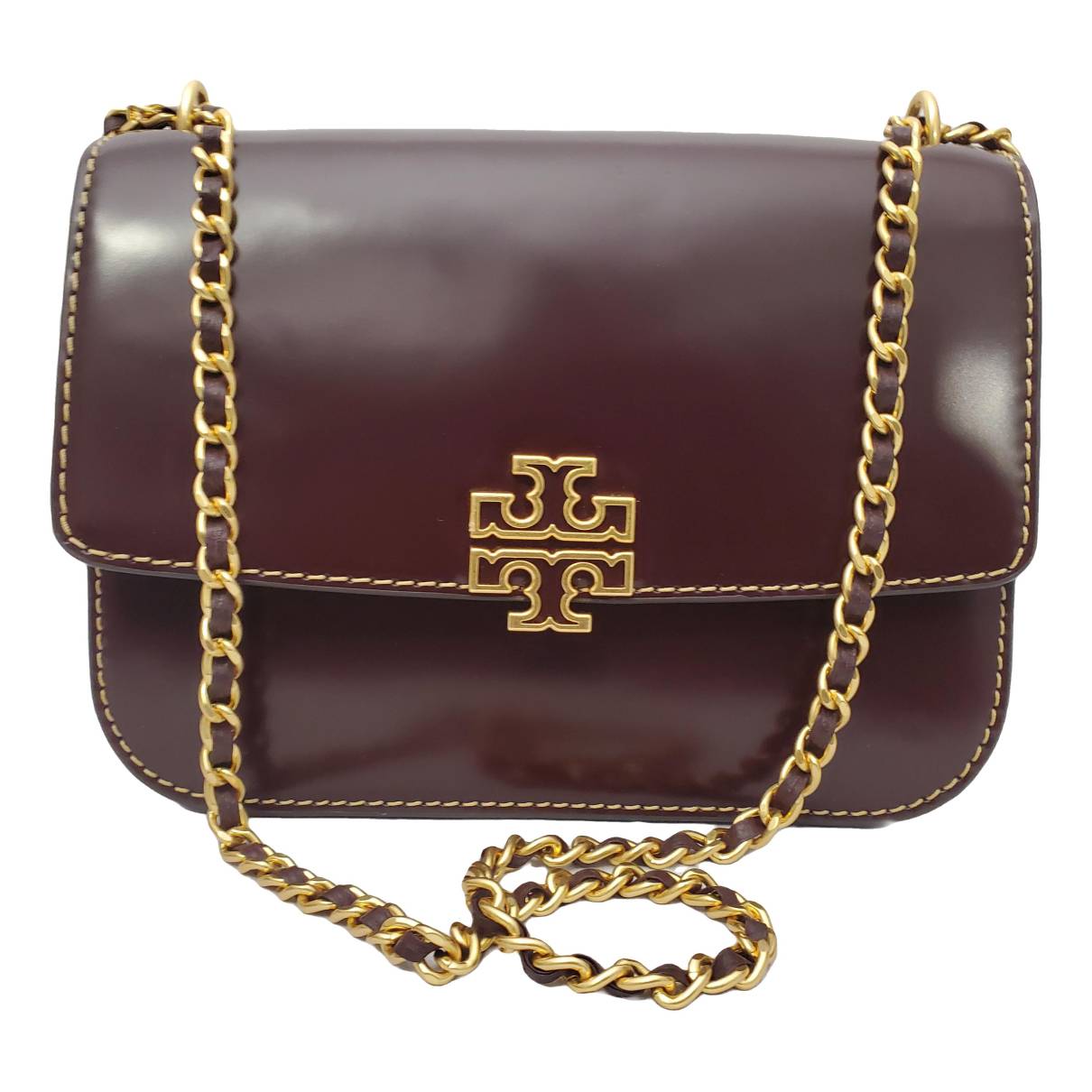 Leather crossbody bag Tory Burch Burgundy in Leather - 34472608