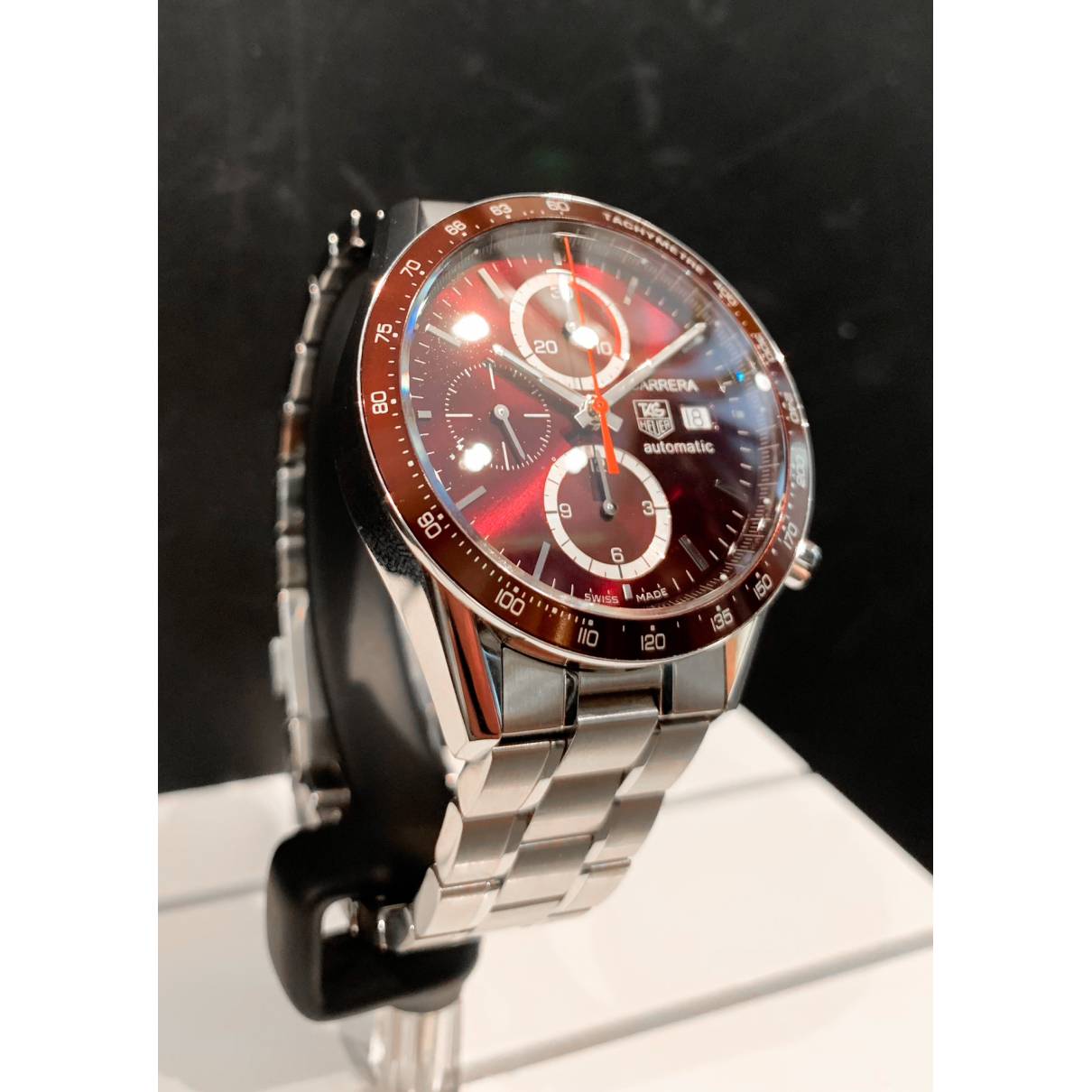 Tag Heuer - Authenticated Carrera Watch - Steel Burgundy for Men, Never Worn