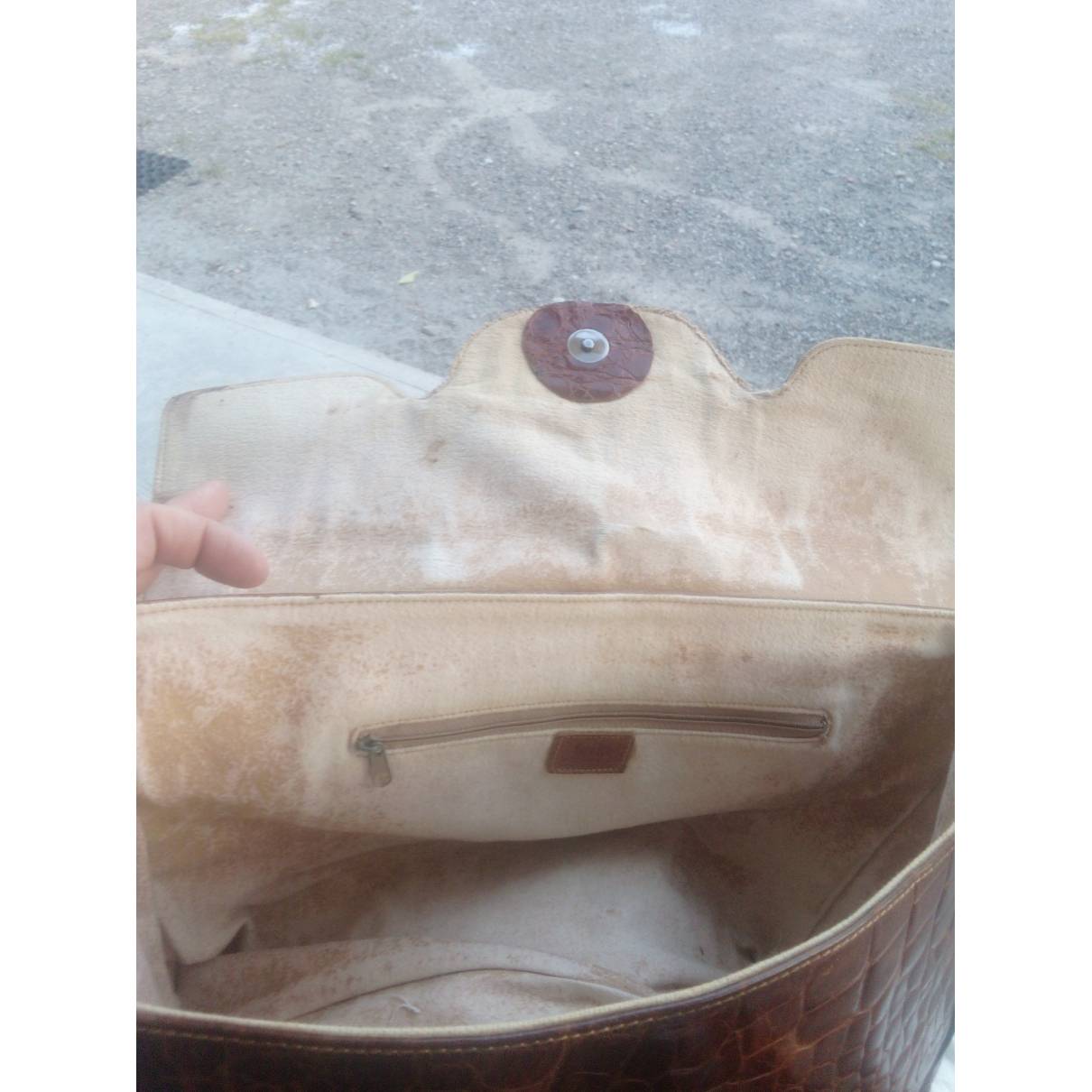 Vintage Furla croc-embossed brown leather shoulder bag double handles Italy