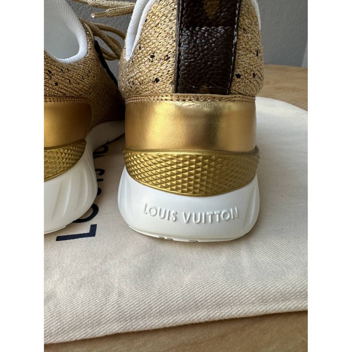Aftergame glitter trainers Louis Vuitton Gold size 36 EU in Glitter -  34549806
