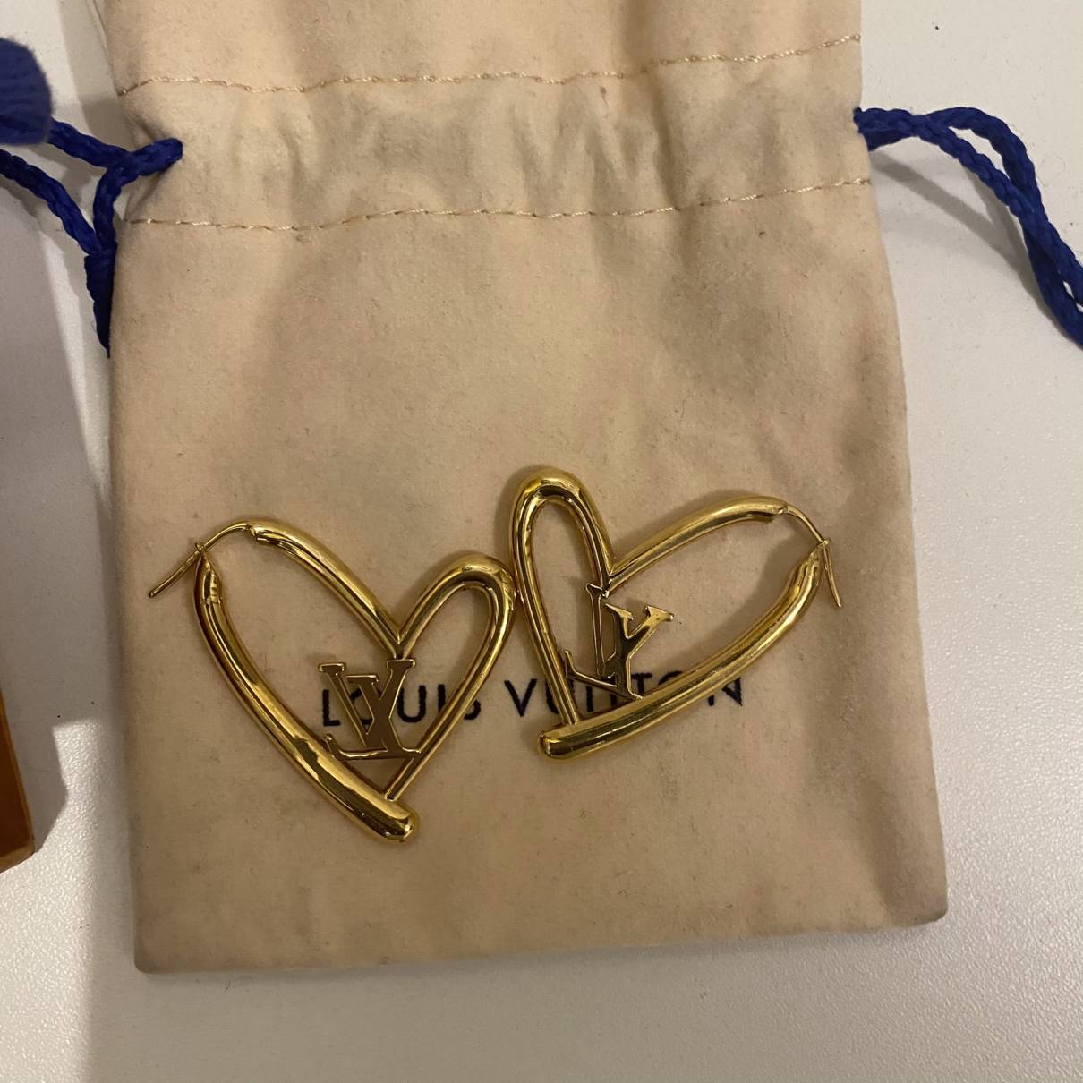LOUIS VUITTON Earrings Fall in Love Heart GM LV Gold GP M00464 authentic