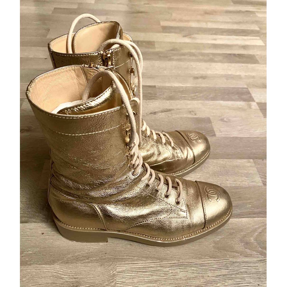 CHANEL Women's Boots Leather in Gold Size: EU 39,5