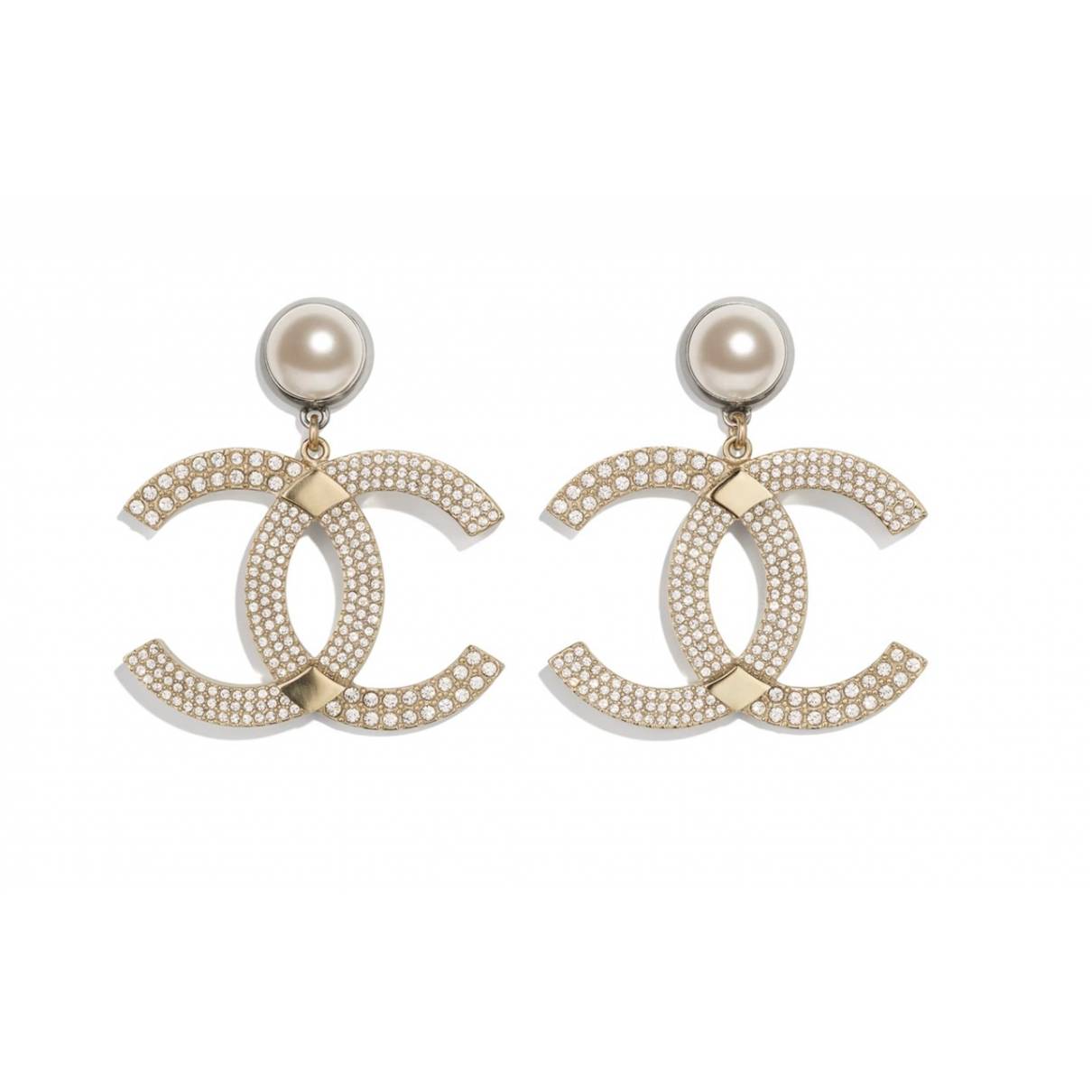CHANEL Crystal CC Large Stud Earrings Gold 1283265