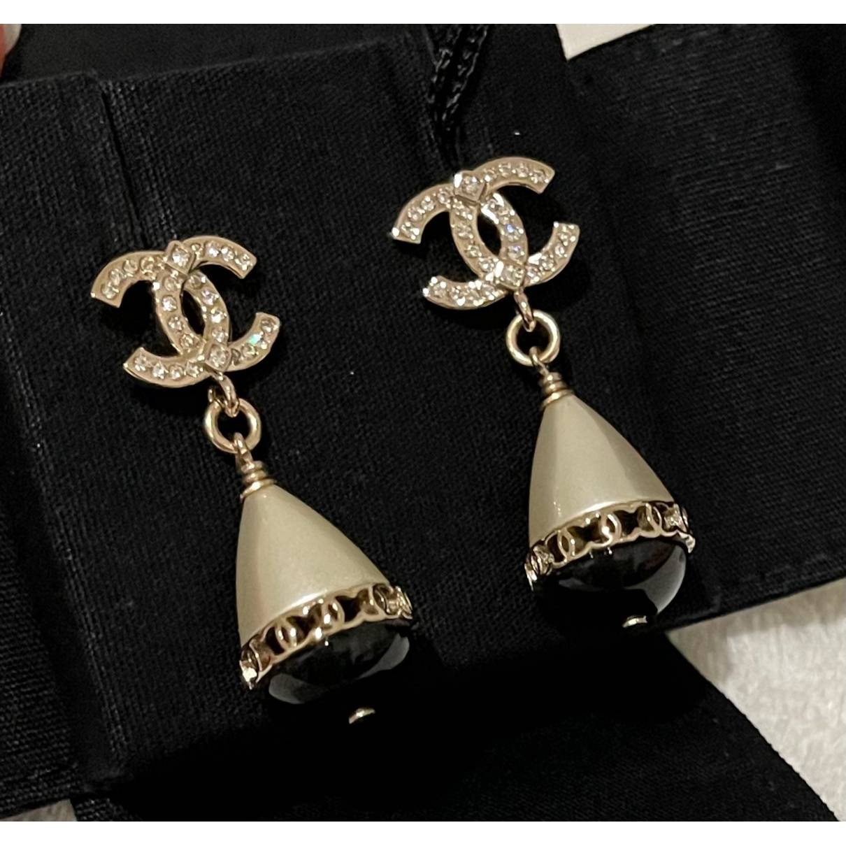 CHANEL Crystal CC Flower Drop Earrings Pink Gold 506287