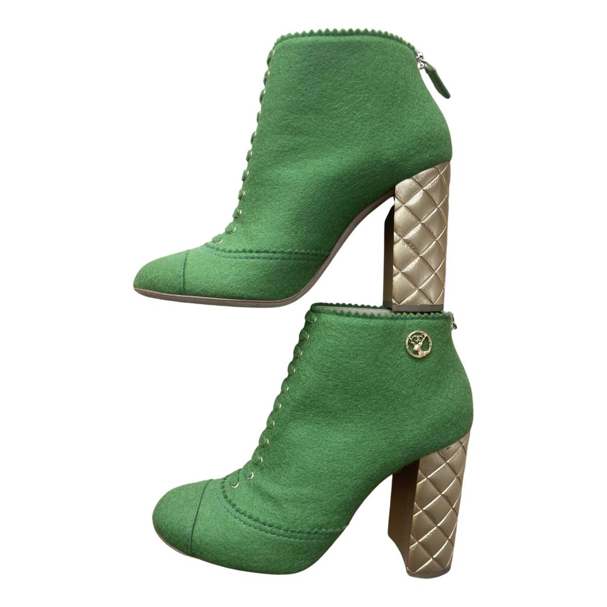 Cloth lace up boots Chanel Green size 39 EU in Cloth - 35707649