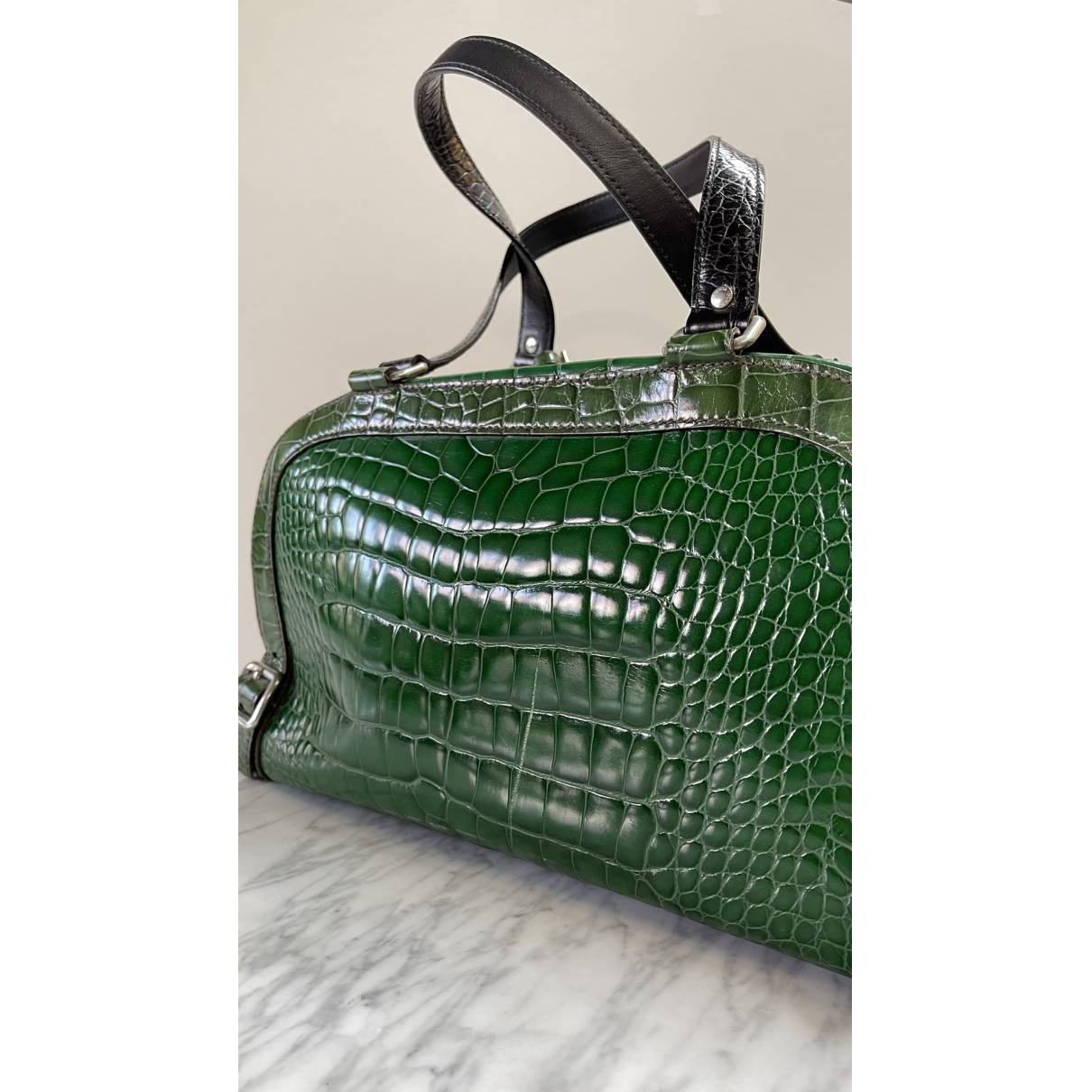 Prada Green Embossed Crocodile Bowling Bag QNB1NERLGB000