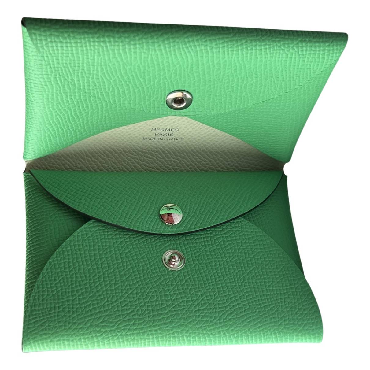 Calvi leather card wallet Hermès Green in Leather - 33895788