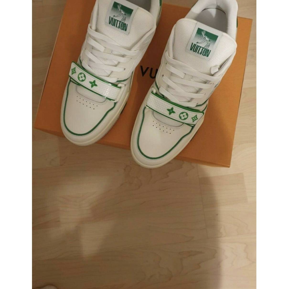 Lv trainer leather high trainers Louis Vuitton Green size 9 UK in Leather -  19155755