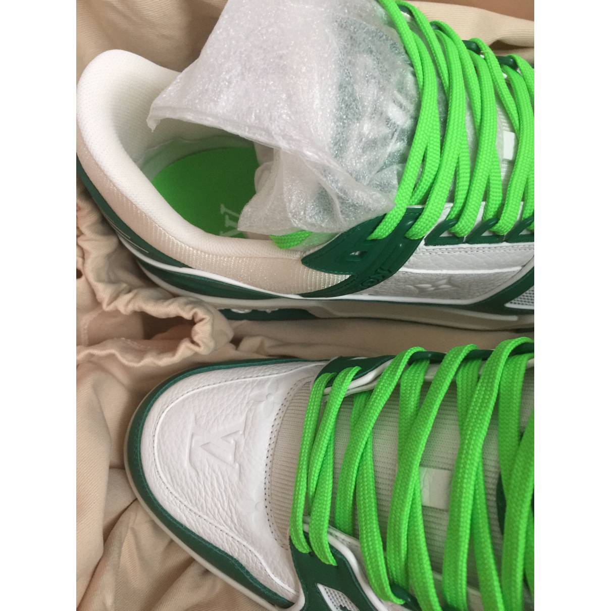 Lv trainer leather high trainers Louis Vuitton Green size 9 UK in