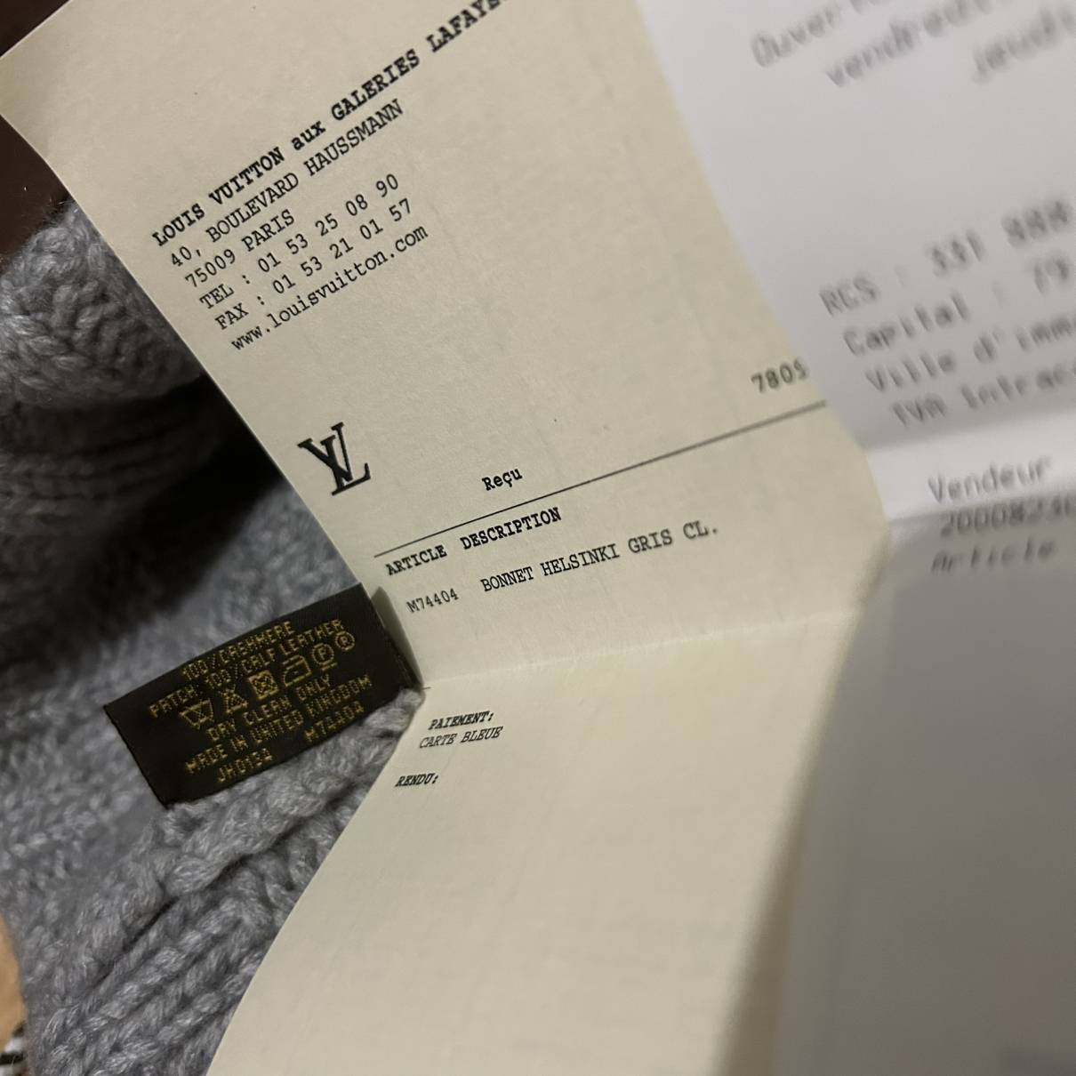 Louis Vuitton Beanie Knit Hat M74404 Gray With BOX Cashmere 100%
