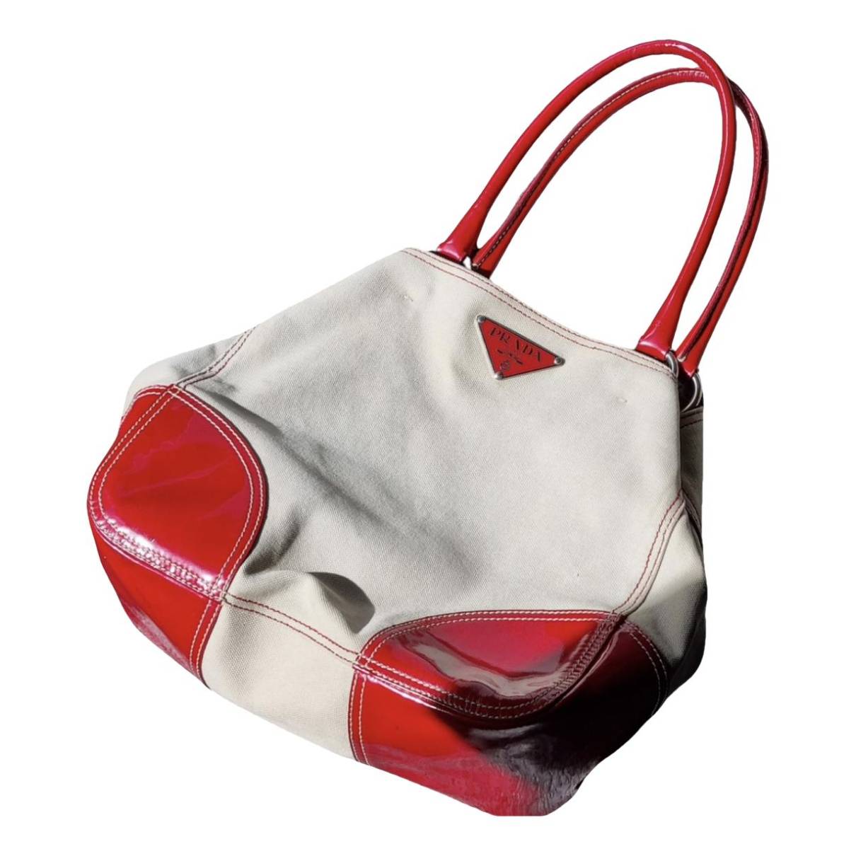 Vintage Shoulder Bag PRADA Logo Canvas Red Leather Bag Prada 