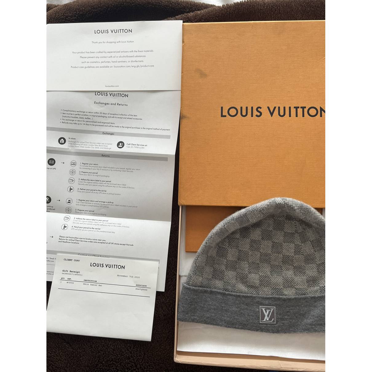 LOUIS VUITTON Beanie Knit Hat Gray With BOX Mohair 32% Nylon 19