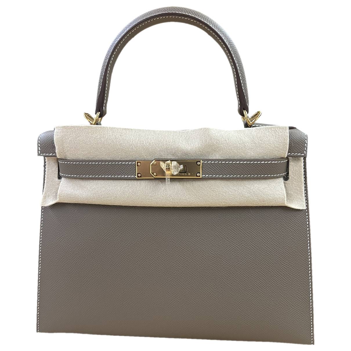 Kelly 28 leather handbag Hermès Grey in Leather - 35714453