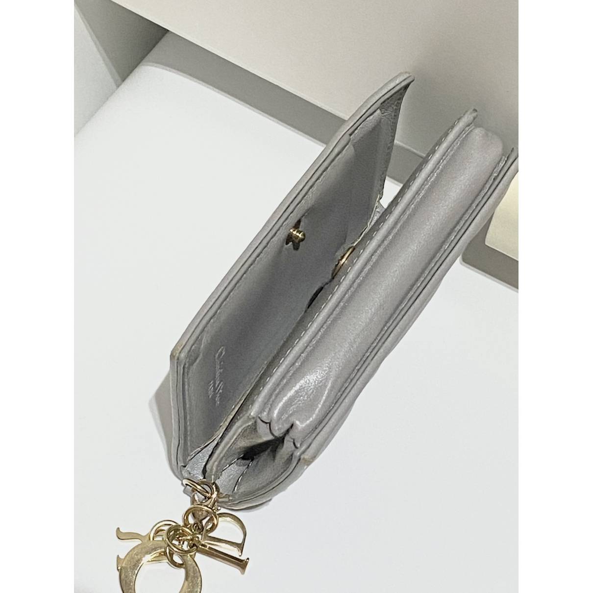 Lady dior leather wallet Dior Grey in Leather - 22361497